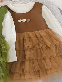 YK Girls Colourblocked Fit and Flare Dress