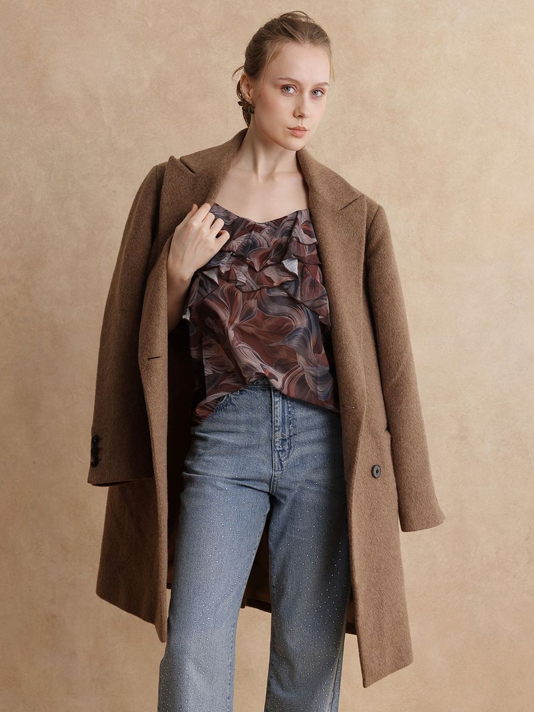 RAREISM Women Abstract Printed Ruffle Details Top