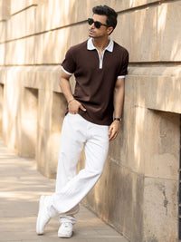 Powerlook Men Self Design Polo Collar T-shirt