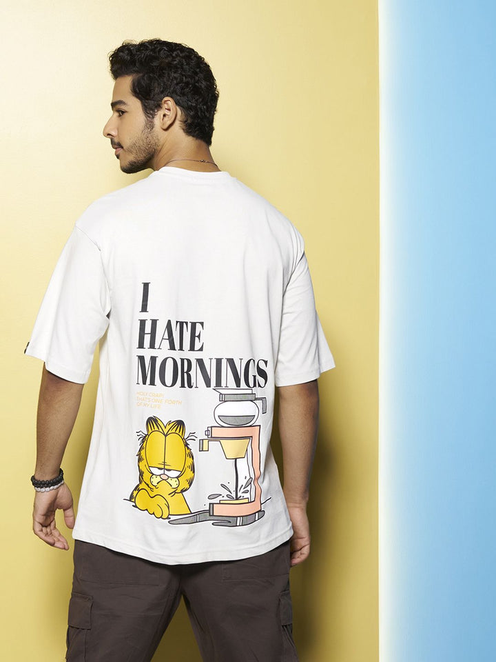Bewakoof X Garfield Printed Drop-Shoulder Sleeves Oversized Cotton T-Shirt