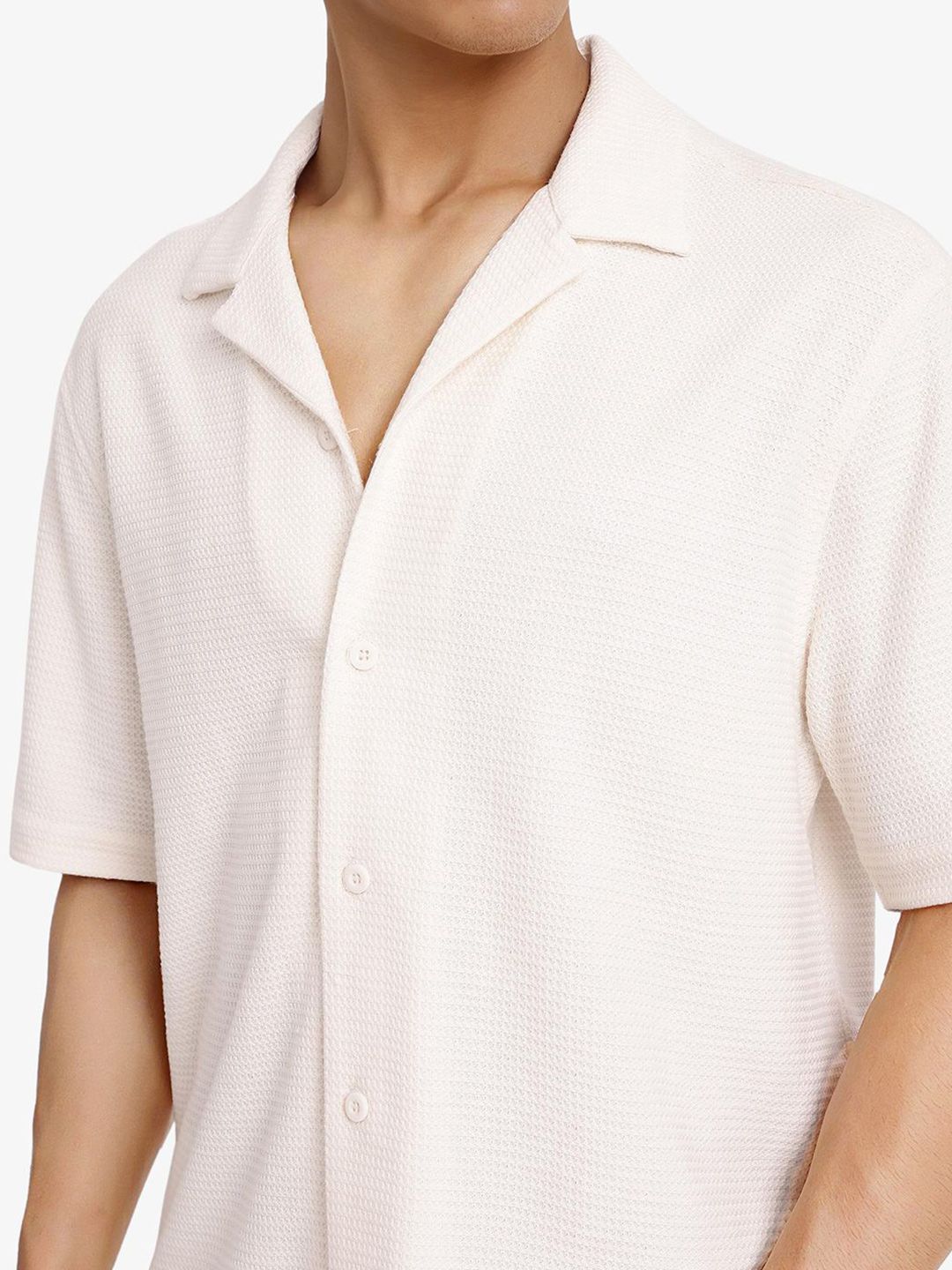 RARE RABBIT Men Comfort Cuban Collar Solid Cotton Boxy Casual Shirt