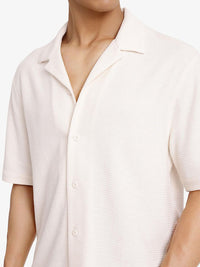 RARE RABBIT Men Comfort Cuban Collar Solid Cotton Boxy Casual Shirt