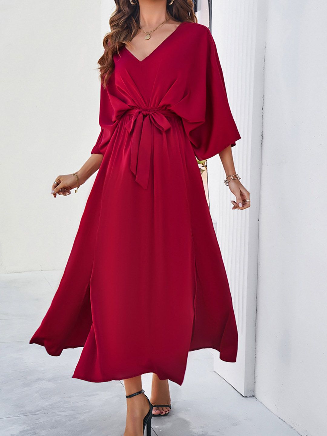 all about you V-Neck Extended Sleeves Maxi Dress