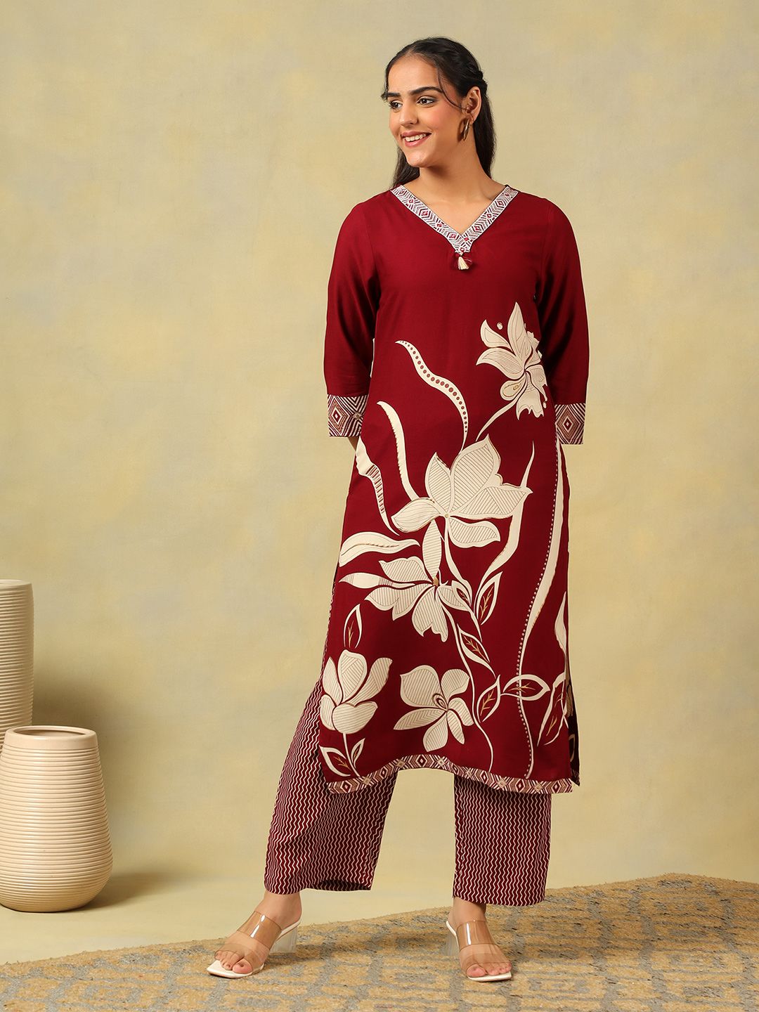 Kurta Kapas Tulen Bercetak Wanita Mamicha dengan Seluar