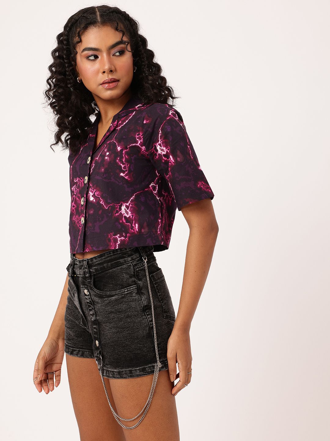 DressBerry Electric Escape Boxy Crop Shirt