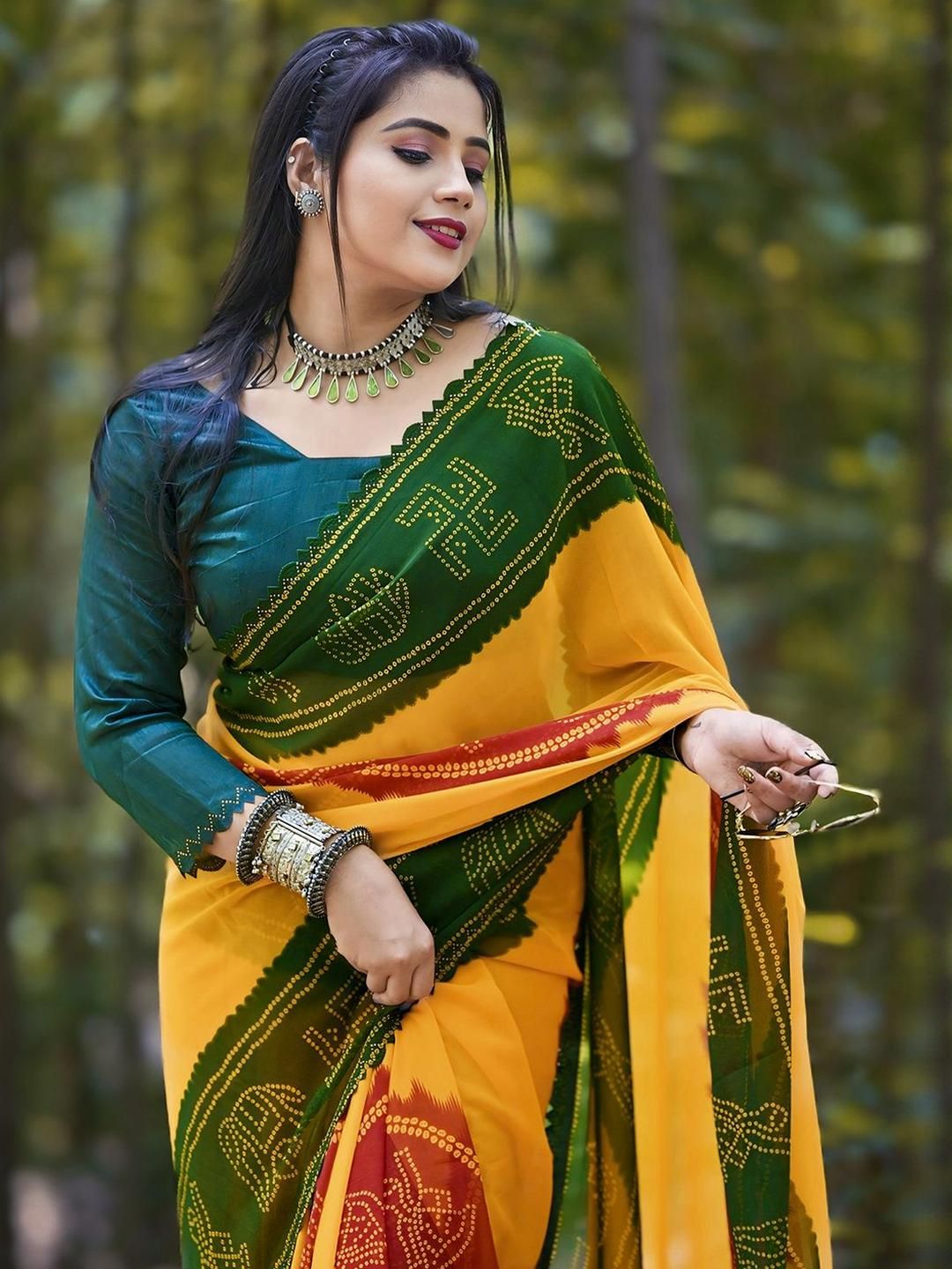 KALINI Bandhani Poly Georgette Saree