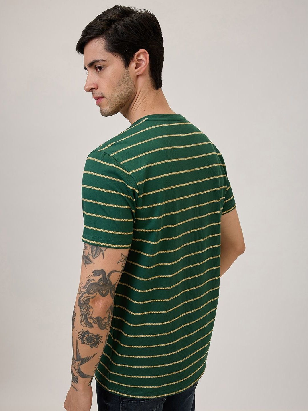 SPYKAR Men Striped Round Neck Cotton Slim Fit T-shirt
