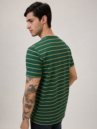 SPYKAR Men Striped Round Neck Cotton Slim Fit T-shirt