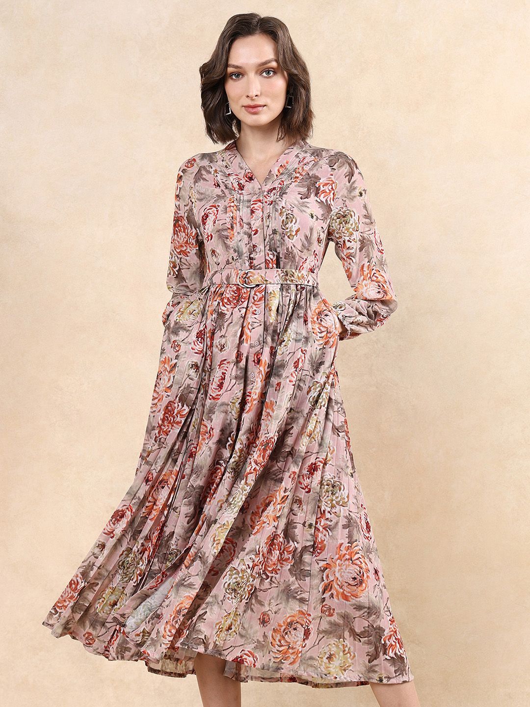RAREISM Women Floral Print A-Line Midi Dress