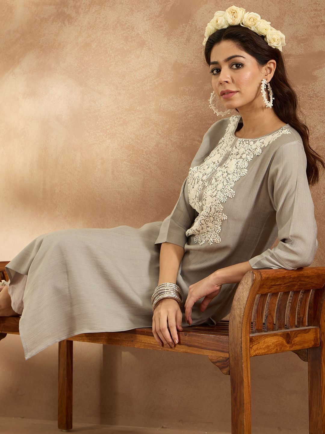 Indo Era Women Ethnic Motifs Embroidered Regular Thread Work Kurta with Trousers