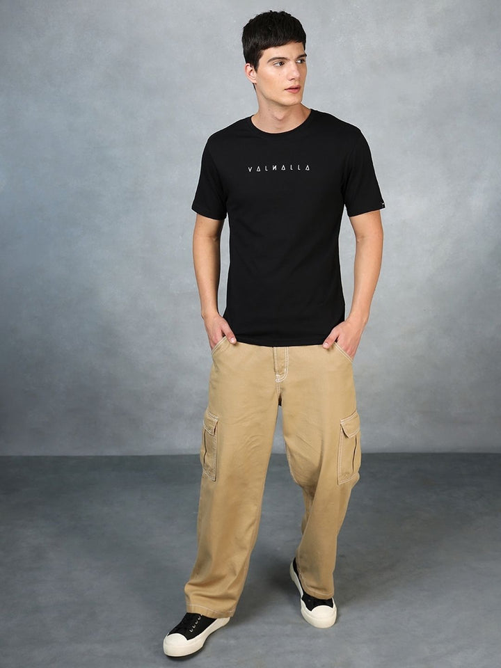 Bewakoof Men Black Typography Printed Pure Cotton T-shirt
