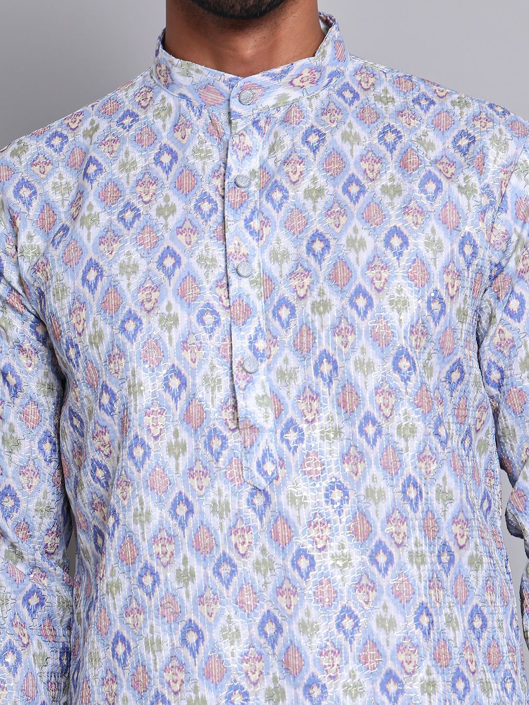 Jompers Geometric Printed Mandarin Collar Straight Kurta
