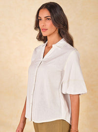 AND Print Mandarin Collar Shirt Style Top