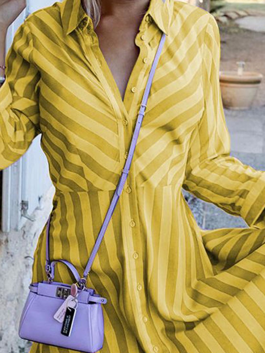 all about you Stripeed Shirt Collar Maxi Dress