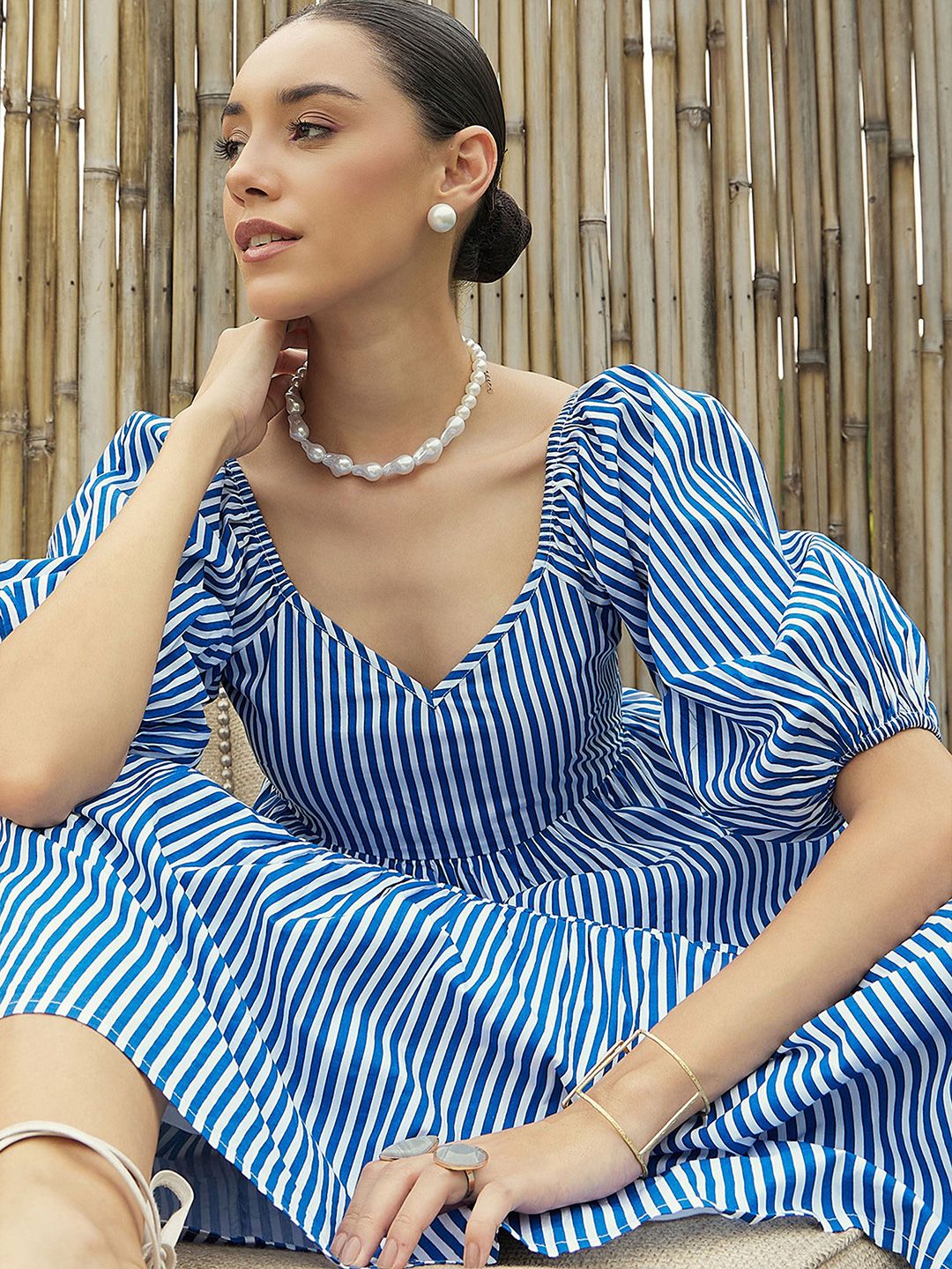 Pink Paprika by SASSAFRAS Women Striped Cotton Maxi Dress