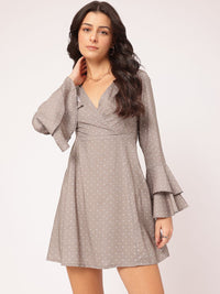 DressBerry Cozy Compositions Printed Bell Sleeve Mini A-line Dress