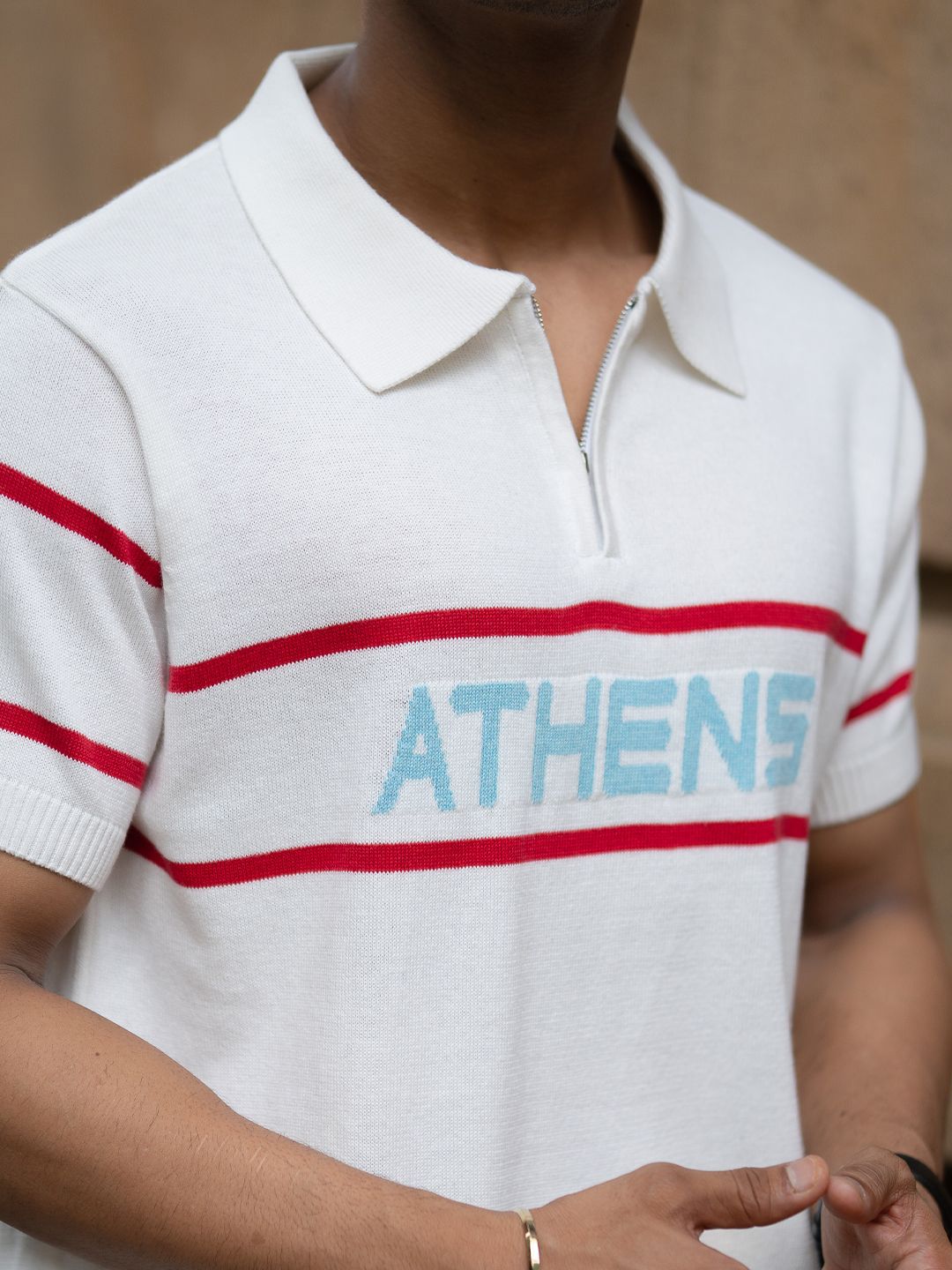 Powerlook SS25 Typography Printed Polo Collar Knitted Pure Cotton T-Shirt