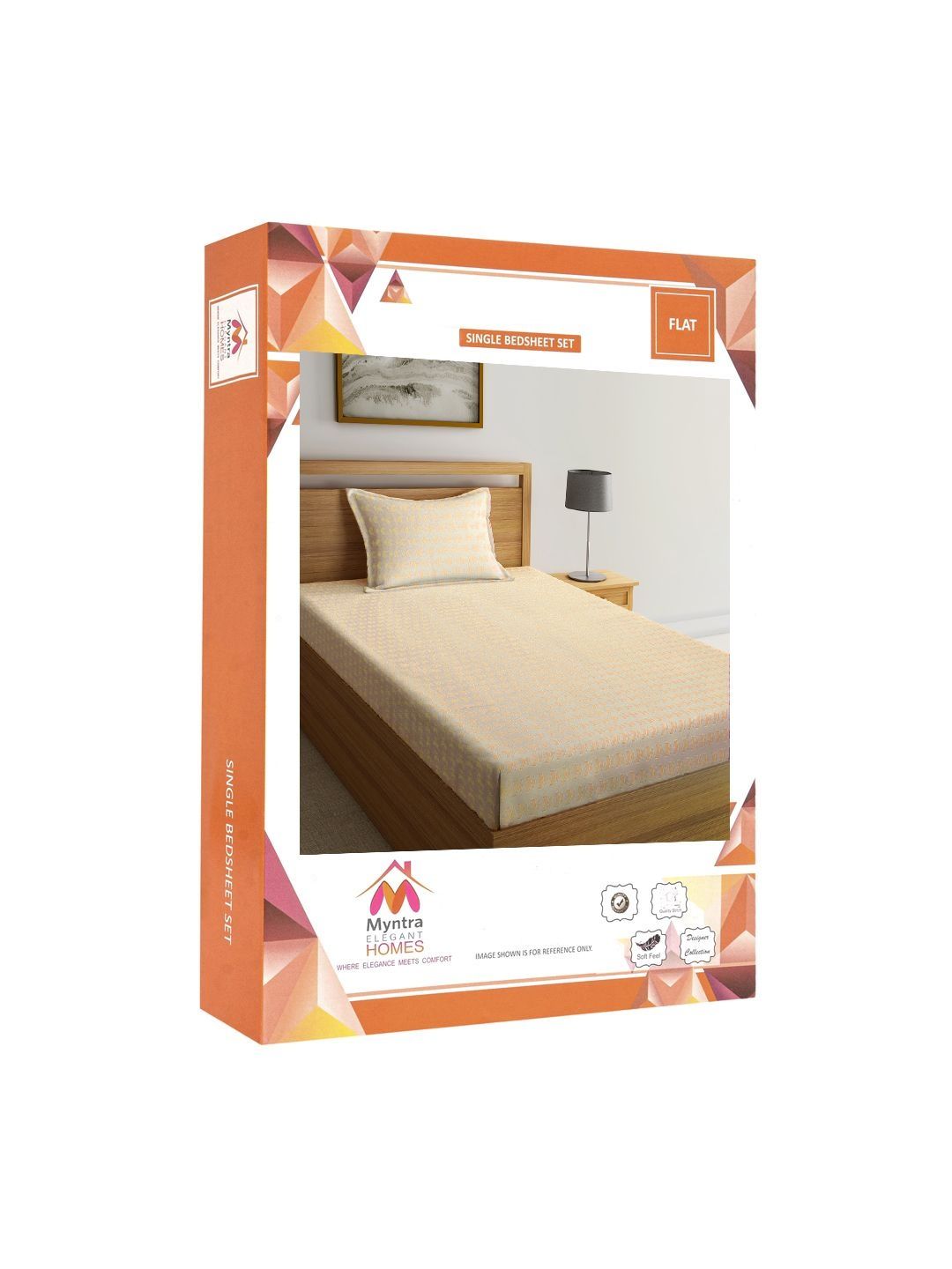 Myntra Elegant Homes Orange & Yellow Geometric 300 TC Single Cadar dengan 1 Sarung Bantal
