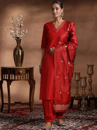 Libas Zari V-Neck Straight Kurta With Salwar & Dupatta