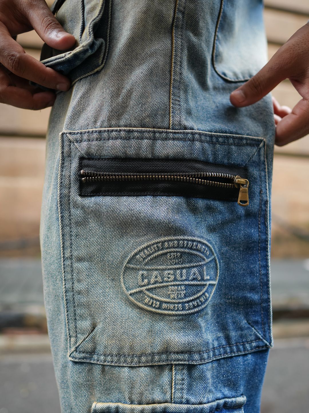 Powerlook Men Loose Baggy Fit Pure Cotton Denim Cargos