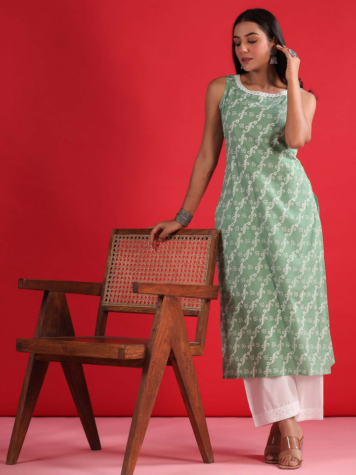 Indo Era Ethnic Motifs Embroidered Sleeveless Cotton Kurta