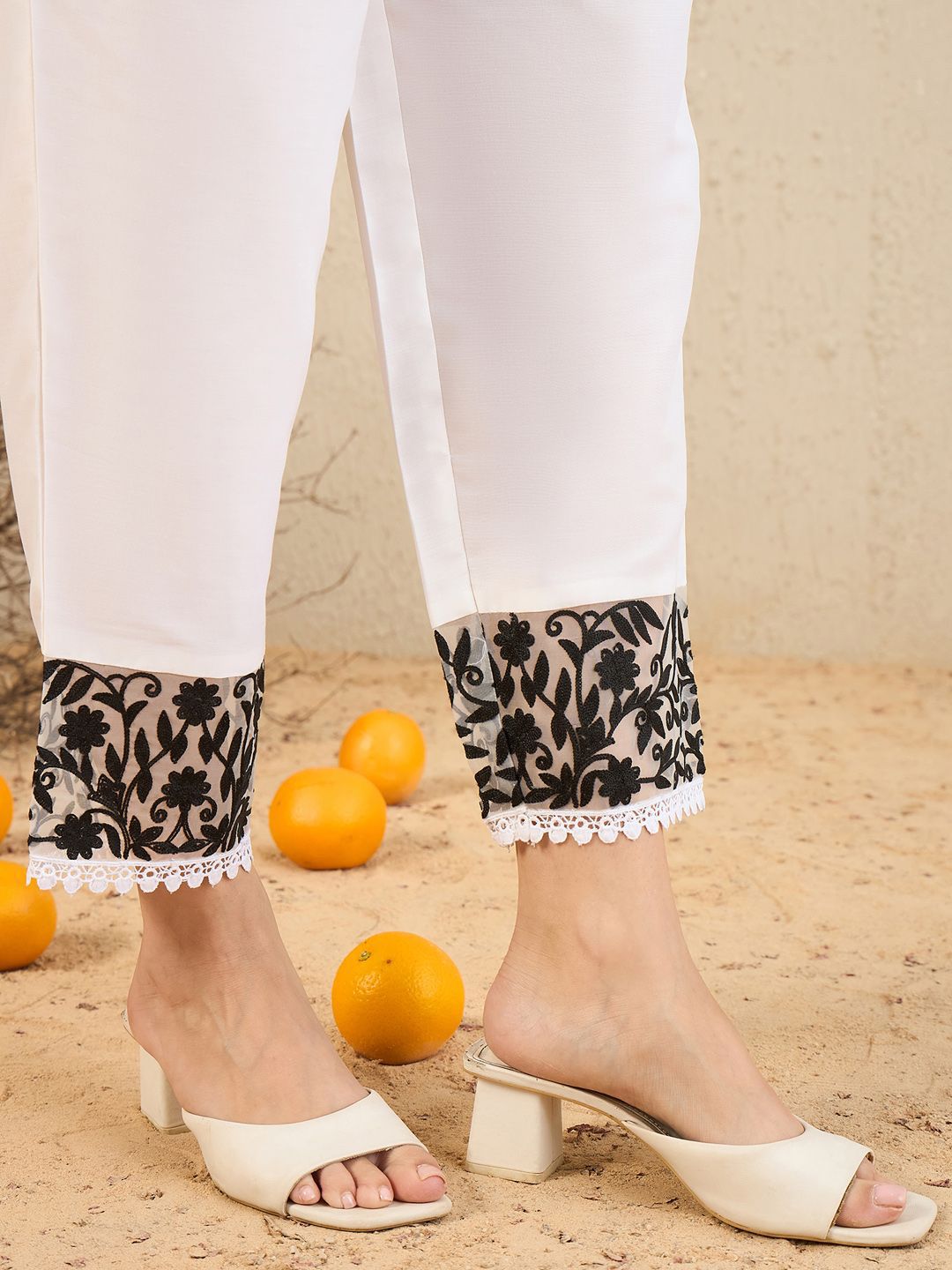 Indo Era Floral Embroidered Panelled Beads and Stones Straight Kurta with Trousers