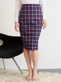 Berrylush Check High Rise Pencil Midi Skirt