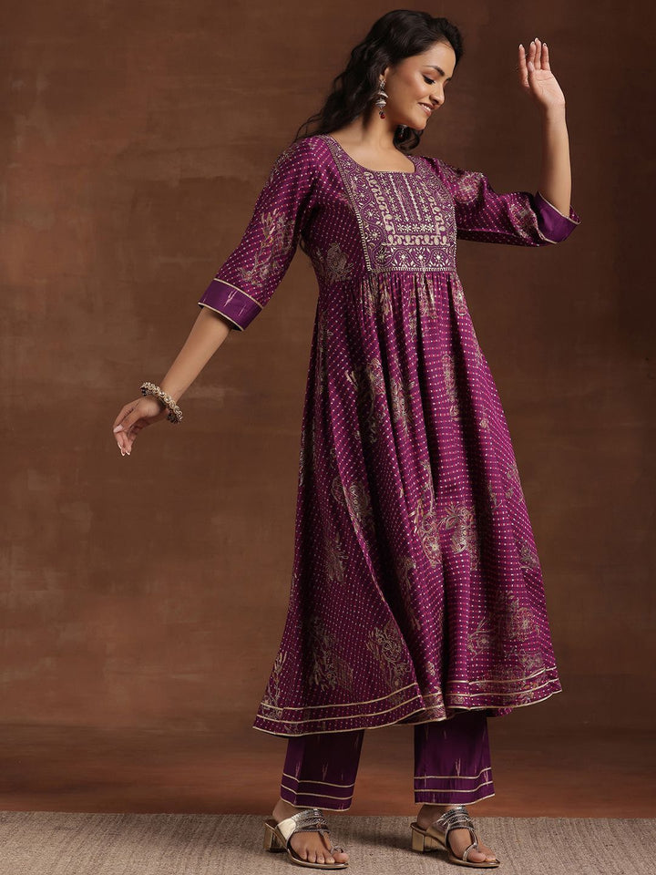 Libas Floral Printed Pleated Gotta Patti Kurta with Trousers & Dupatta