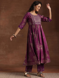 Libas Floral Printed Pleated Gotta Patti Kurta with Trousers & Dupatta