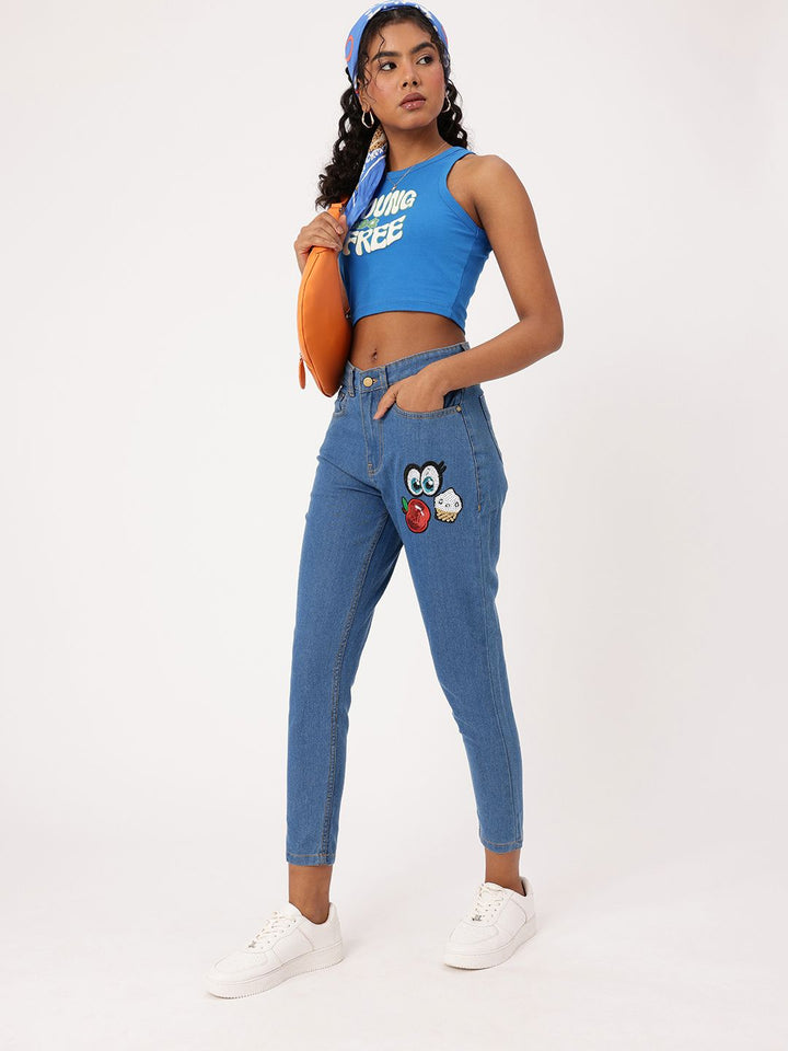 DressBerry Women Bold Grunge Embellished Sequined Mom Fit Jeans