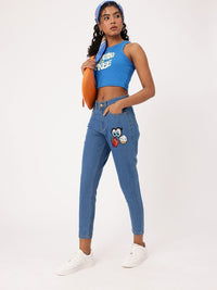 DressBerry Women Bold Grunge Embellished Sequined Mom Fit Jeans