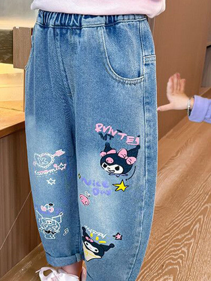 YK Girls Cotton Comfort Relaxed Fit High-Rise Light Fade Embellished Stretchable Jeans