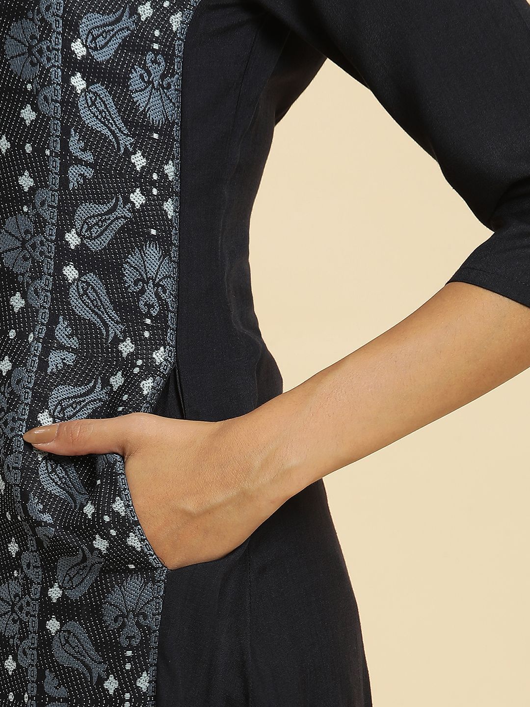 W Floral Embroidered V Neck A Line Kurta