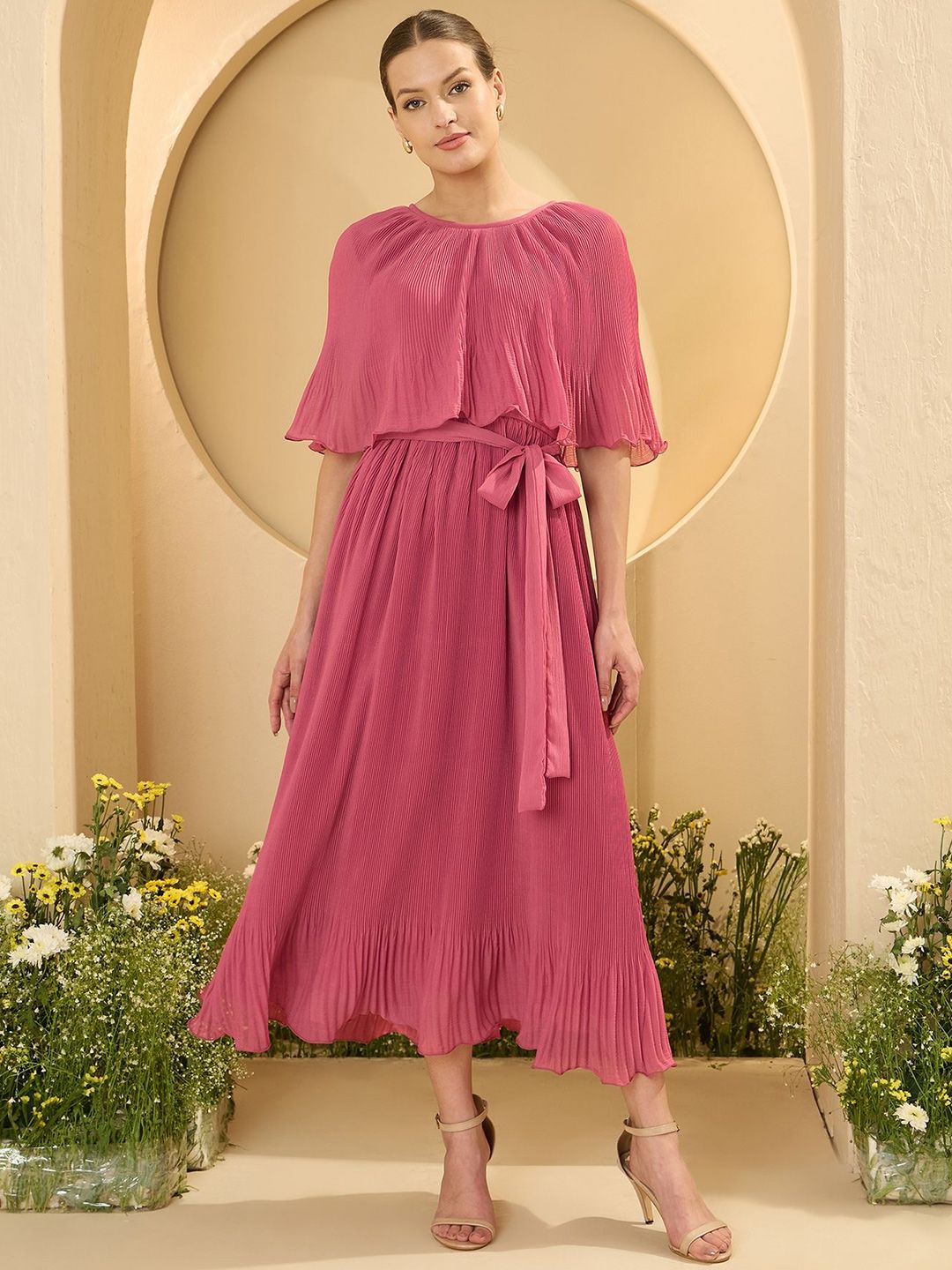 Antheaa Cape Sleeves Chiffon Maxi Dress