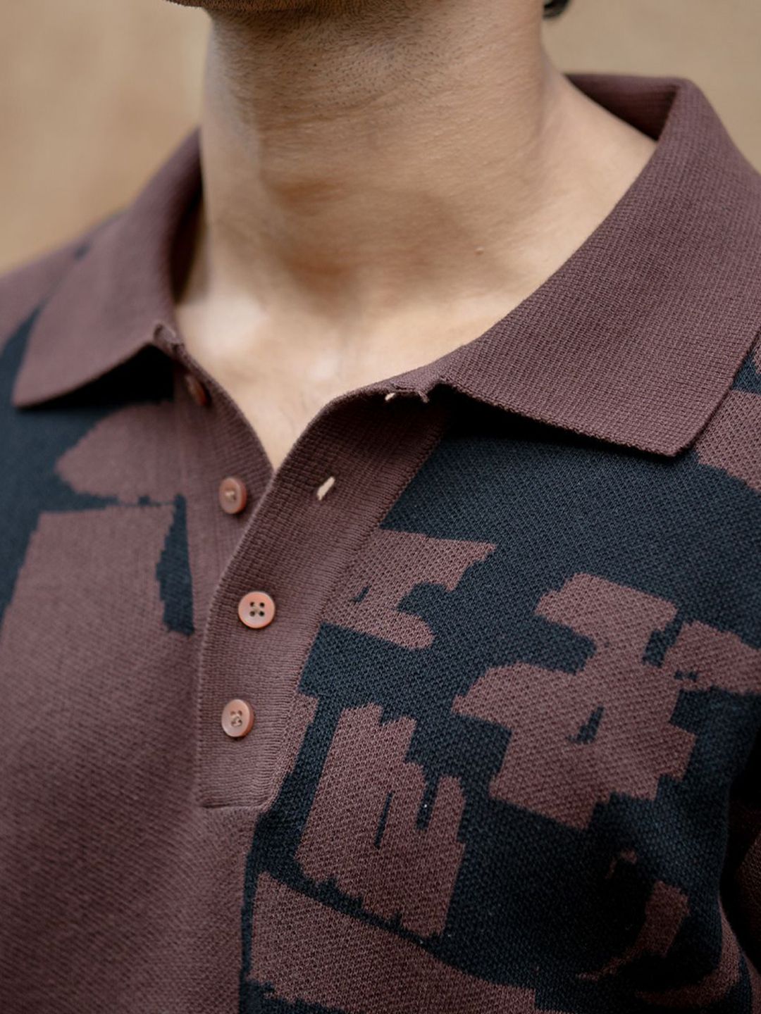 Powerlook SS25 Abstract Printed Polo Collar Jacquard Knitted Pure Cotton T-Shirt