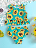 YK Infant Girls Floral Printed Top & Briefs Swim Set