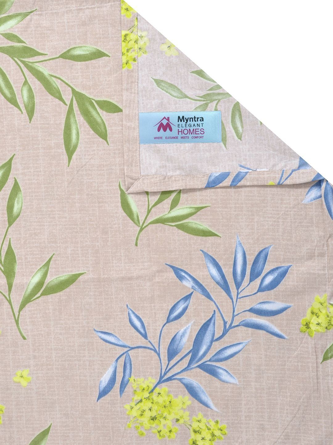 Myntra Elegant Homes Beige & Blue Floral 300 TC King Bedsheet with 2 Pillow Covers