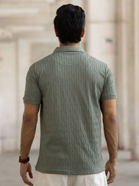 Powerlook Men Self Design Polo Collar Cotton T-shirt