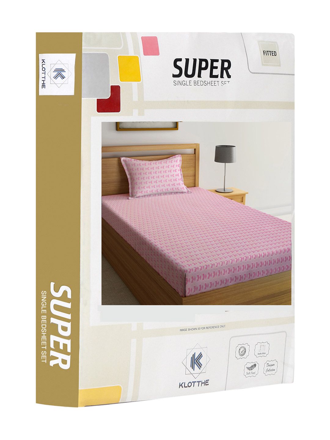 KLOTTHE Pink & White Printed Fitted 300 TC Single Bedsheet With 1 Pillow Cover