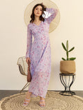 Berrylush Floral Printed Bell Sleeve Chiffon A-Line Maxi Dress