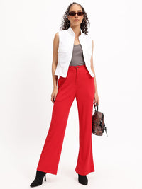 DressBerry Women Cherry Bomb Textured Treat Ribbed Flare Leg Trousers