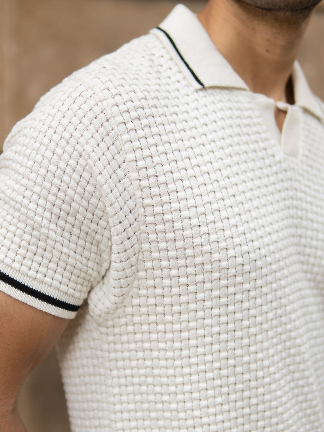 Powerlook Men Self Design Polo Collar Cotton T-shirt