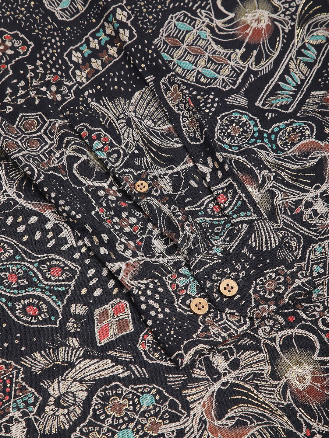 VASTRADO Picturesque Abstract Printed Band Collar Straight Kurta