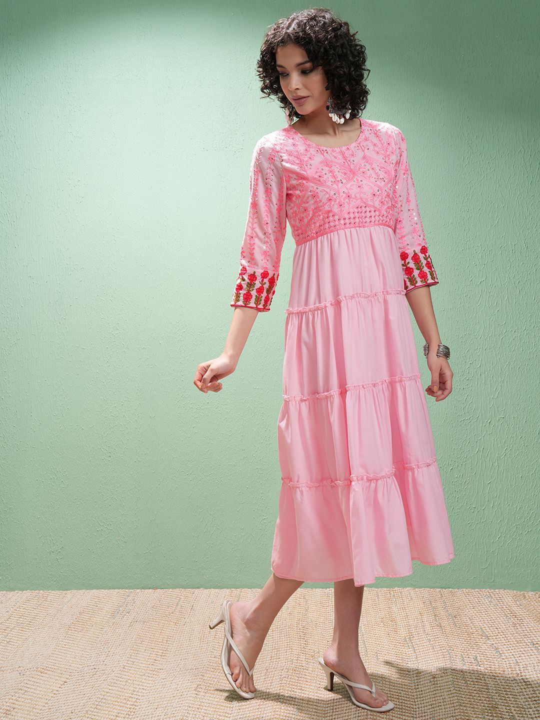 Vishudh Women Embroidered Fit and Flare Midi Dress