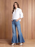 all about you Women Slim Flared Bootcut High-Rise Light Fade Stretchable Jeans