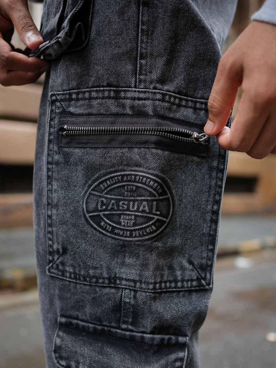 Powerlook Men Loose Baggy Fit Pure Cotton Denim Cargos