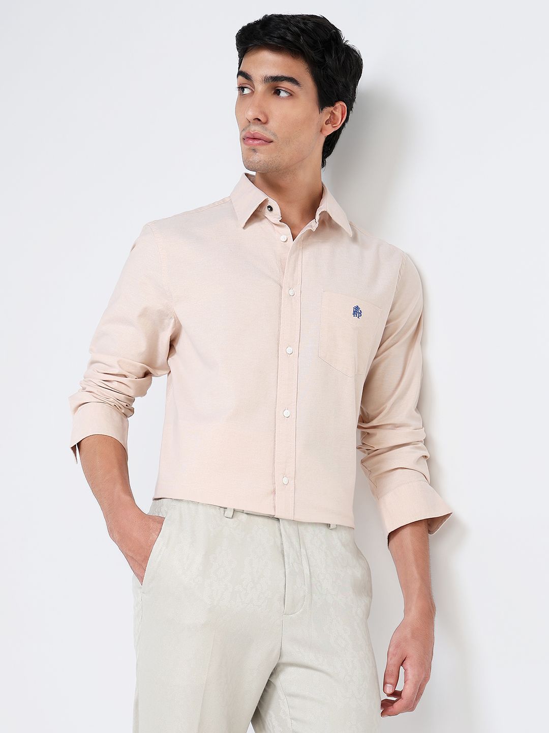 RARE RABBIT Men Comfort Spread Collar Solid Cotton Formal Shirt