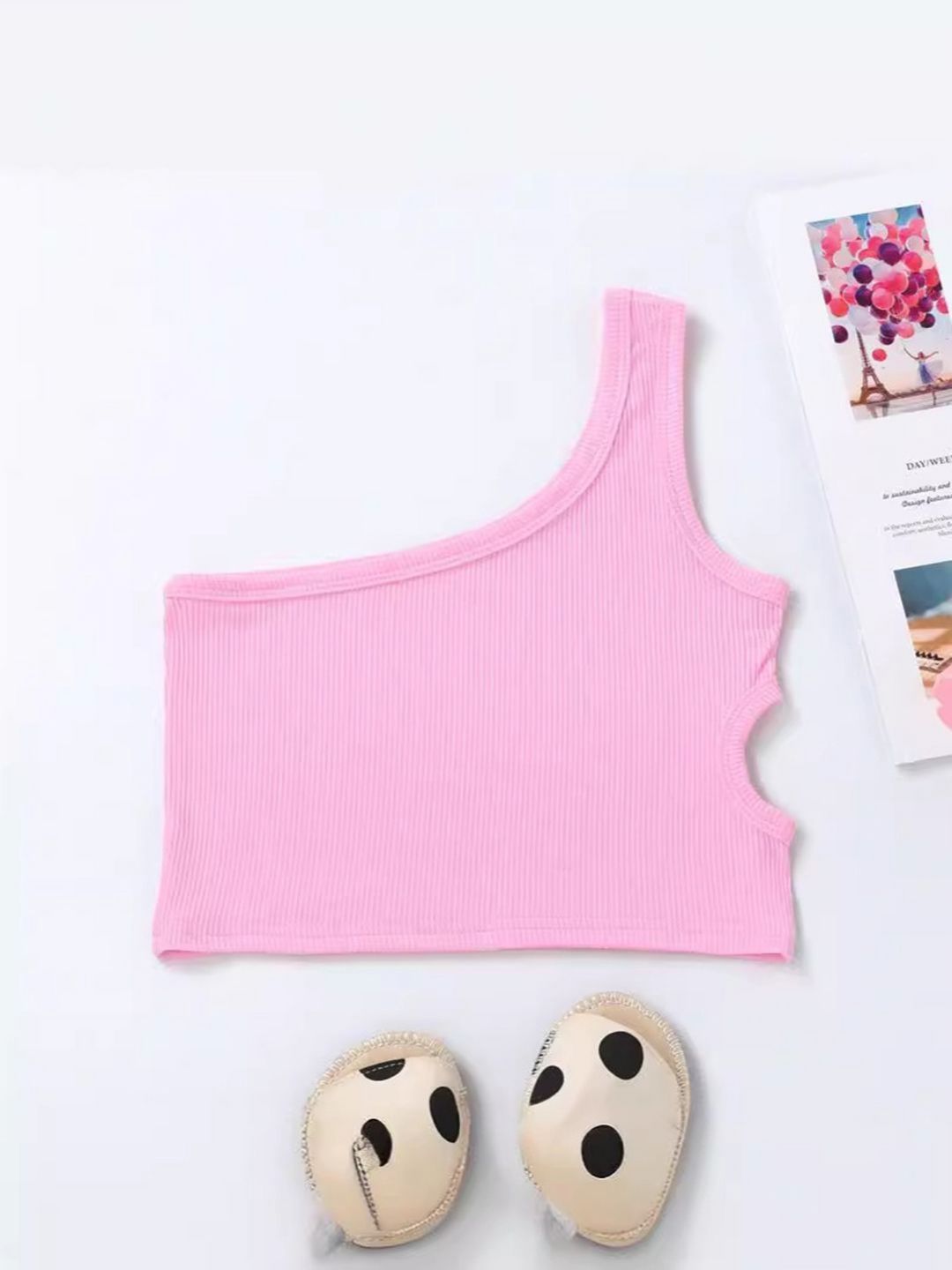 YK Girls Solid One Shoulder Sleeveless Crop Top