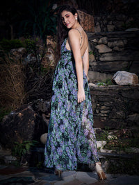 Berrylush Tropical Print Georgette Fit & Flare Maxi Dress