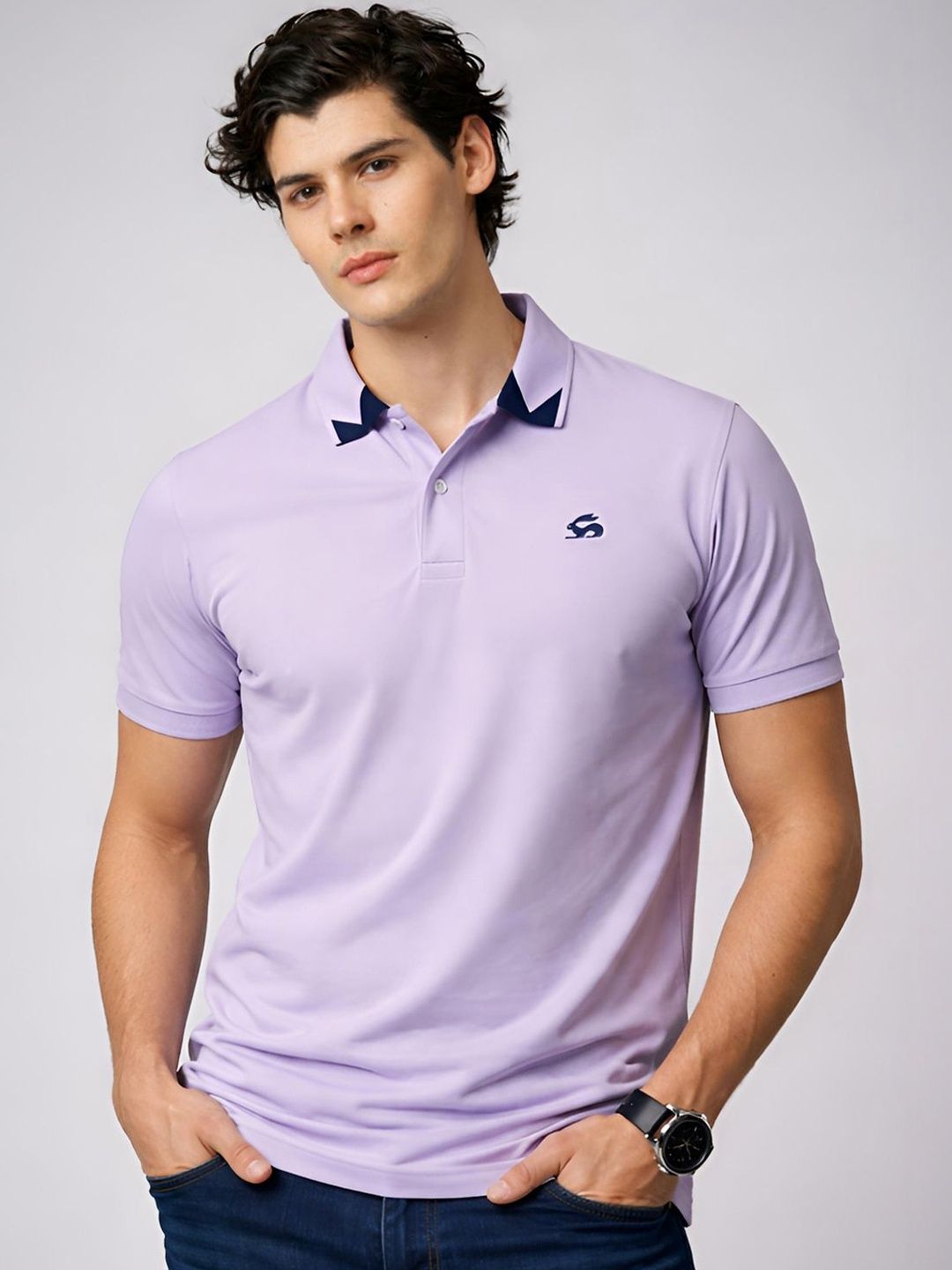 T-shirt Kolar Polo Logo Jenama ADRO Lelaki
